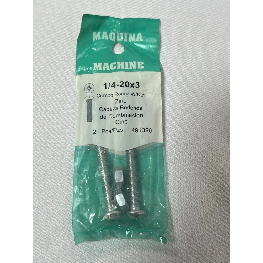x9 -Machine Screws Bolts‎ 1/4-20x3 Hillman Combo RoundW/Nut Zinc 2 Pcs 491320
